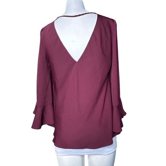 Amanda Uprichard XS size P maroon bell sleeve top - Picture 1 of 5